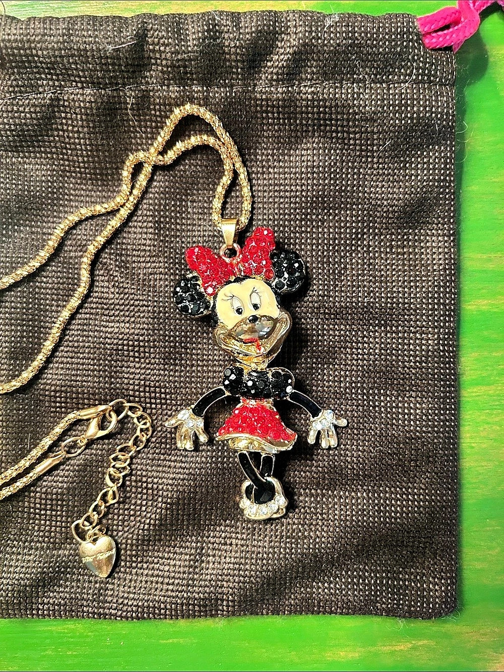 Betsey Johnson Disney Minnie Mouse Pendant Necklace in Gold & Red